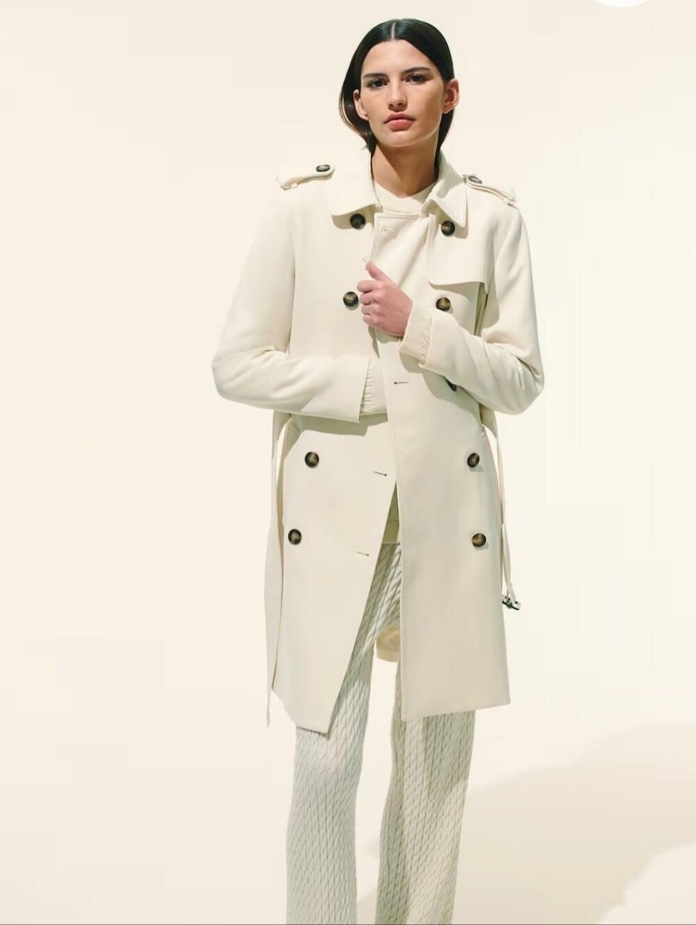 H&M Cream Double-Breasted Trench Coat